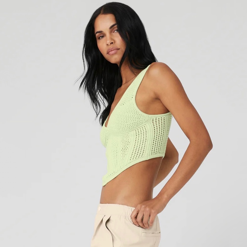 Alo Open-Knit Chase The Sun Corset Tank Iced Green Tea